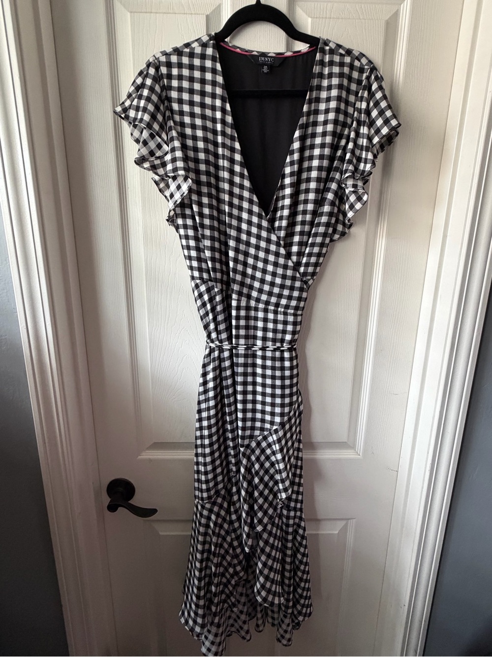 Isaac Mizrahi Black & White Gingham Wrap Midi Dress